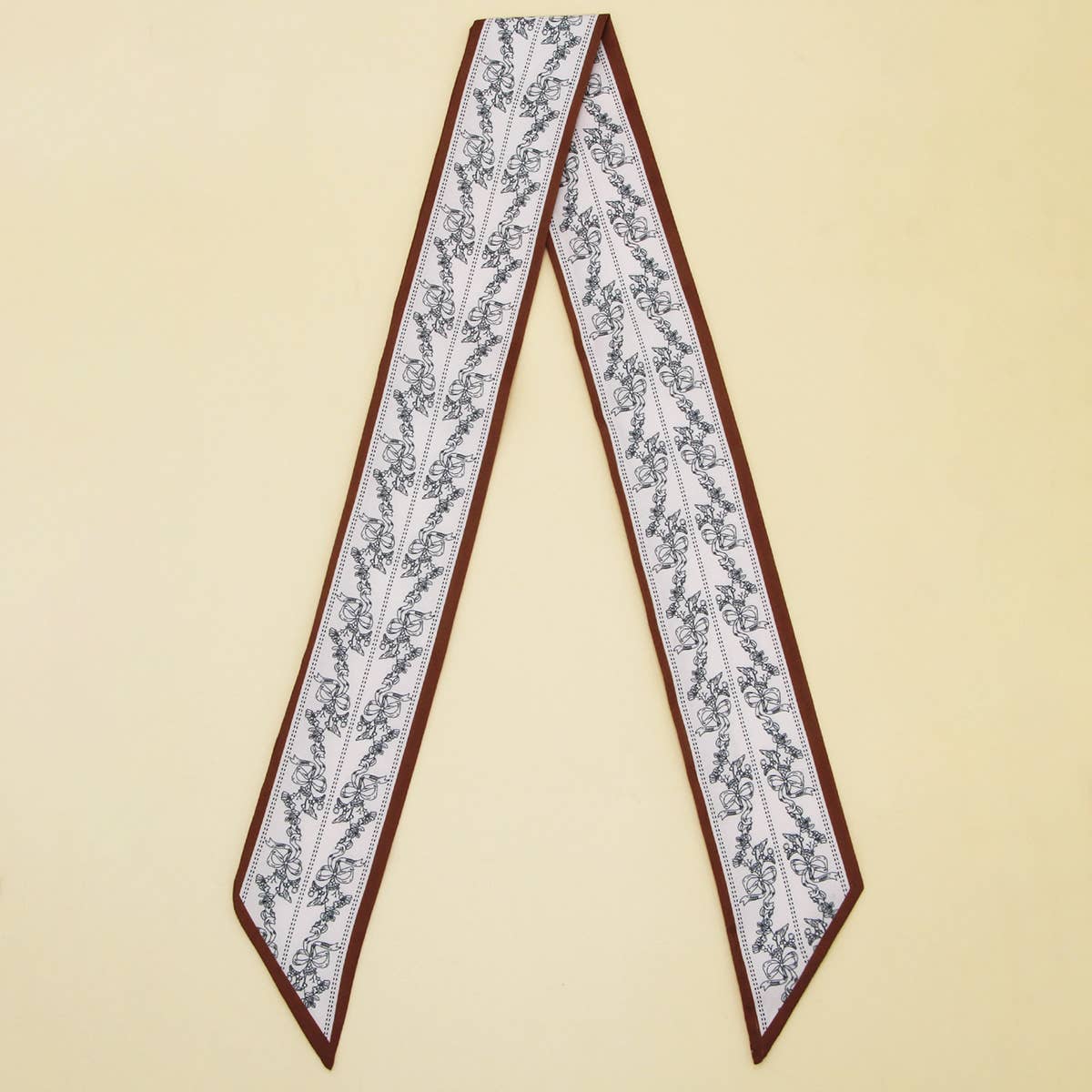 ACCITY Letter Floral Twilly Scarf, versatile hair ribbon and bag tie with floral and letter pattern on silky fabric.