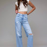 Light Wash Distressed 33" Inseam Dad Jean - Cowgirl Charm