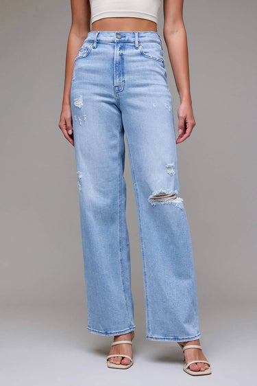 Light Wash Distressed 33" Inseam Dad Jean - Cowgirl Charm