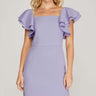 Lilac Double Ruffle Sleeve Textured Mini Dress – Square Neck Fit & Flare - Cowgirl Charm