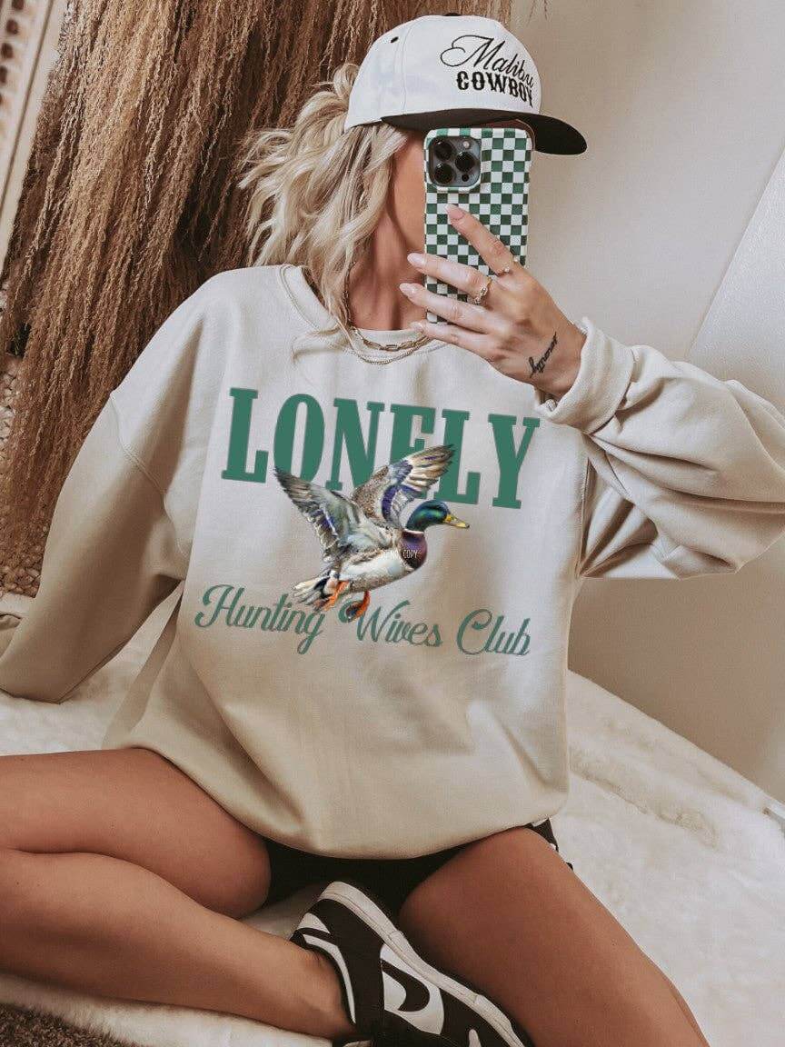 Lonely Duck Hunting Wives Camo Sweatshirt - Cowgirl Charm