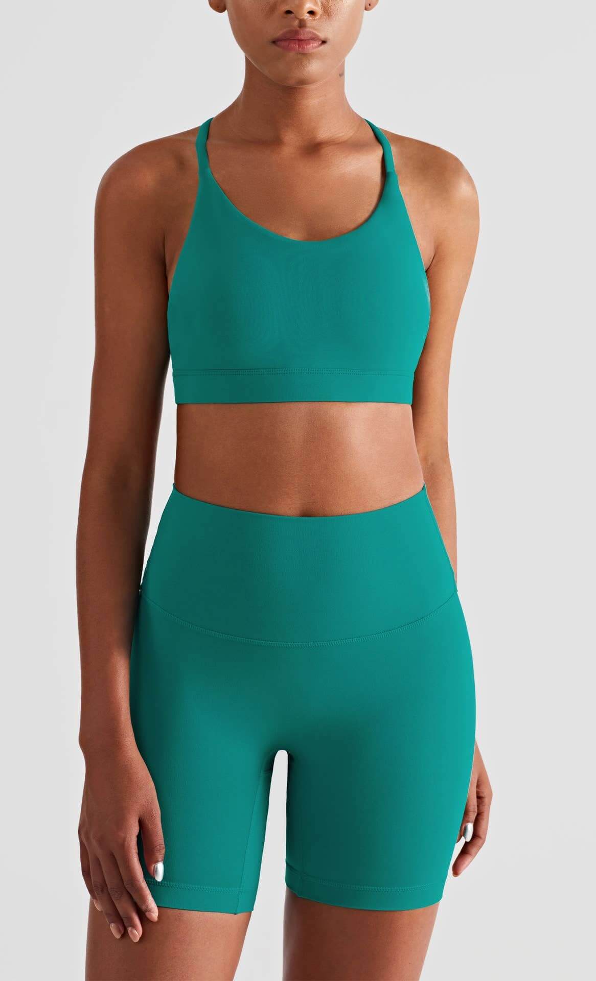 Luna 2-piece sports bra and shorts yoga workout set by 91thelabel, featuring comfortable athletic wear for Pilates and yoga.