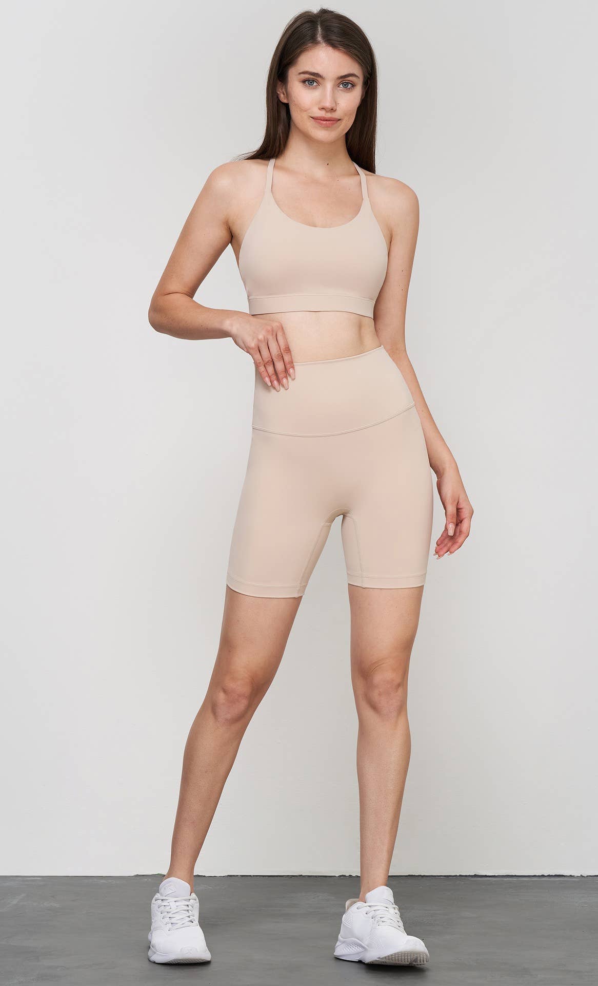 Luna 2-piece sports bra and shorts yoga workout set by 91thelabel, with breathable fabric and comfortable fit for fitness activities.
