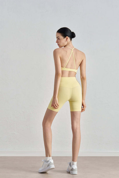 Luna 2-piece sports bra and shorts yoga workout set by 91thelabel, comfortable activewear for Pilates and yoga sessions.