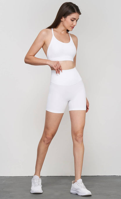Luna 2-piece sports bra and shorts yoga set by 91thelabel, ideal for Pilates and workout sessions, shown on a model.