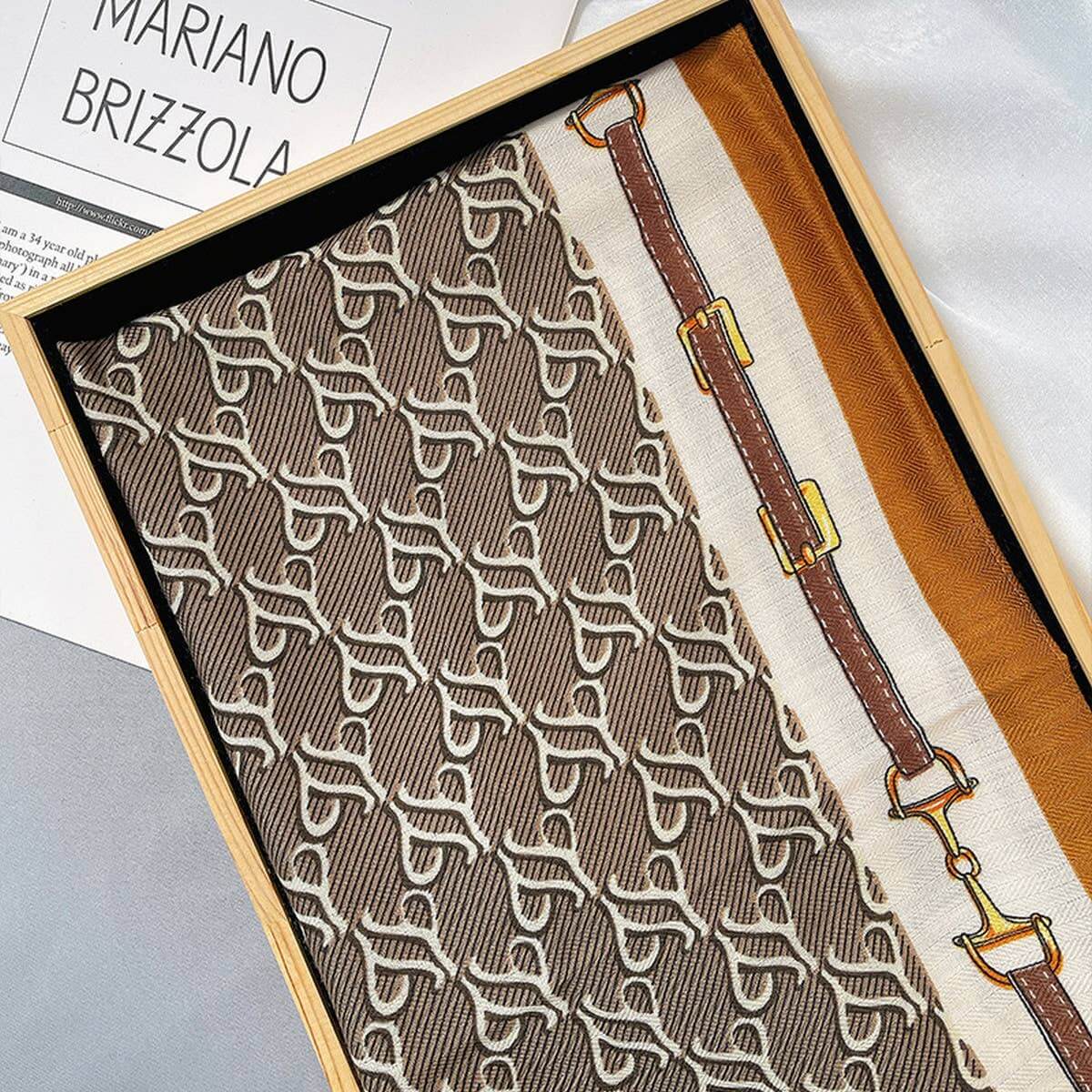 Velvet scarf with luxury chain print by ACCITY, stylish accessories for adding elegance to outfits.