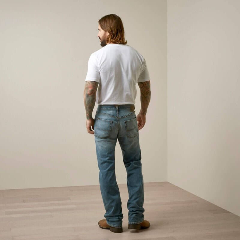 Ariat M5 Straight Hansen Jeans showing classic blue denim with a straight-leg fit and traditional five-pocket design.