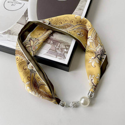 Elegant magnetic silk scarf necklace by ACCITY, featuring a stylish neck wrap with magnetic closure and intricate silk design.