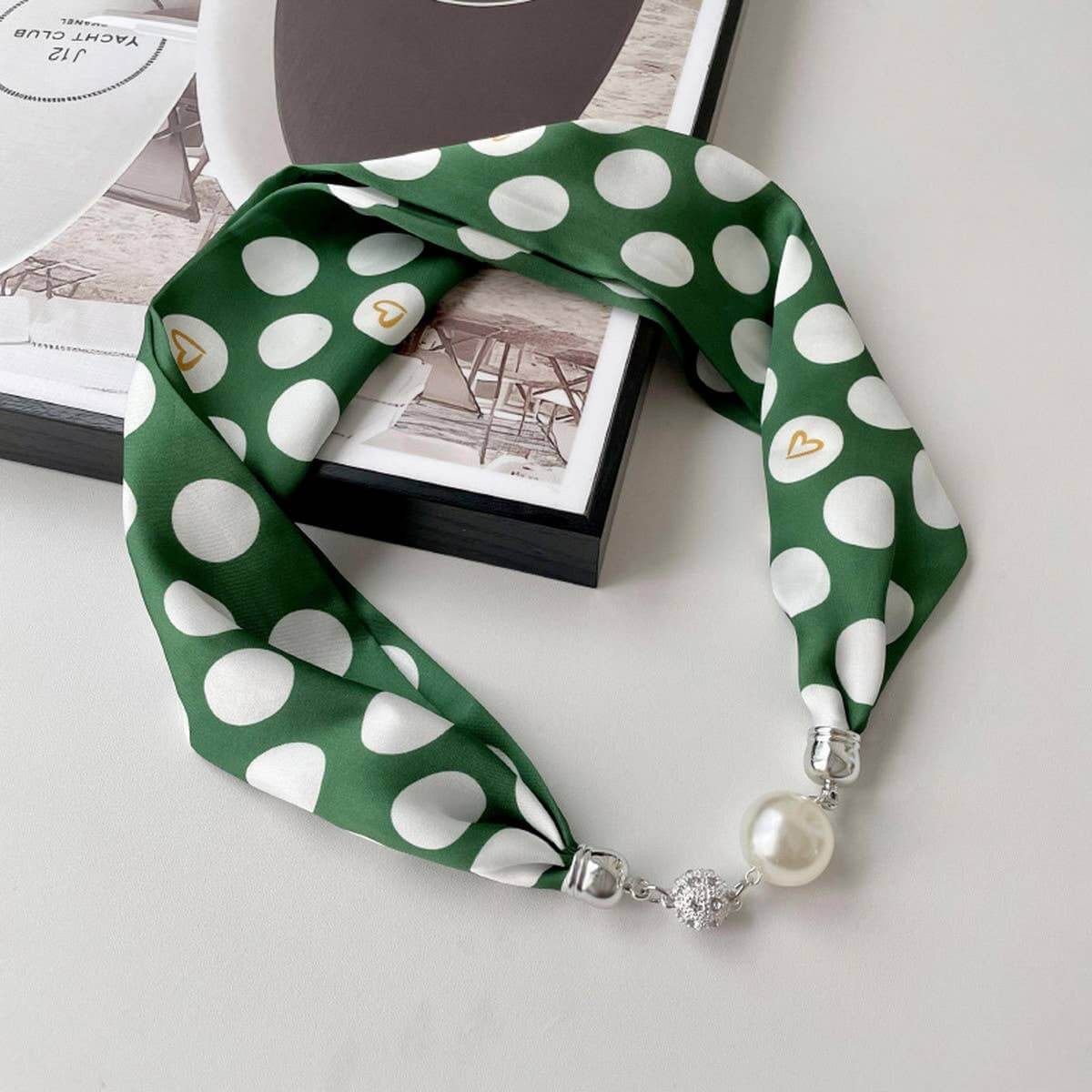 Elegant magnetic silk scarf necklace by ACCITY, featuring a stylish neck wrap with a smooth, luxurious fabric design.