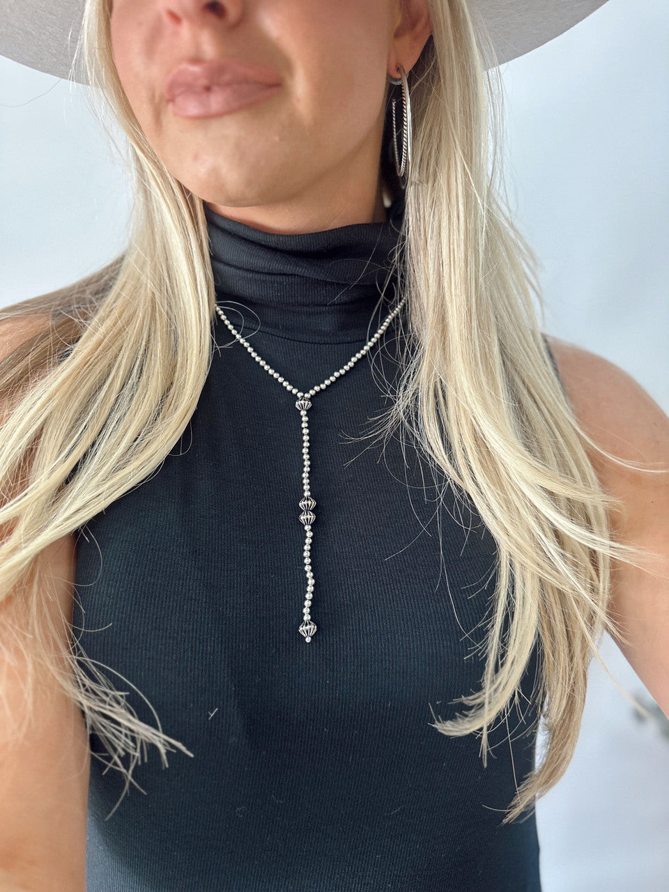 18" 18K Gold Plated Beaded Y Necklace with 5" Tail Available in White Gold and Yellow Gold