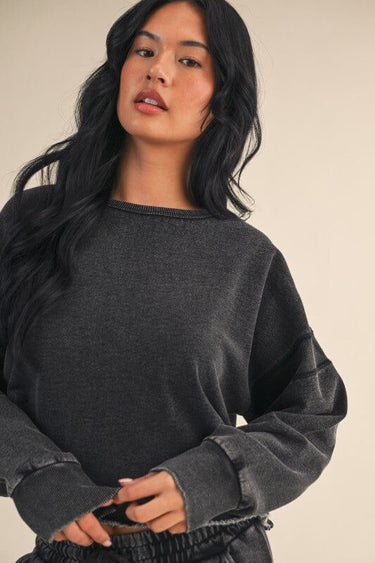 Mineral Wash Cutout Back Layering Sweatshirt - Cowgirl Charm