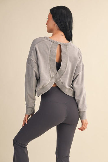 Mineral Wash Cutout Back Layering Sweatshirt - Cowgirl Charm