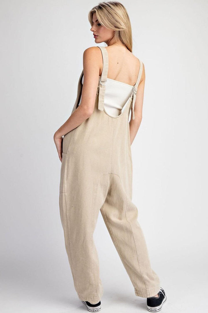 Mineral Washed Solid Scoop Neck Jumpsuit - Cowgirl Charm