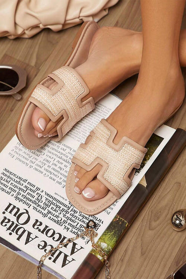 Natural Woven Slide Sandals – Casual Summer Flats | Cowgirl Charm - Cowgirl Charm