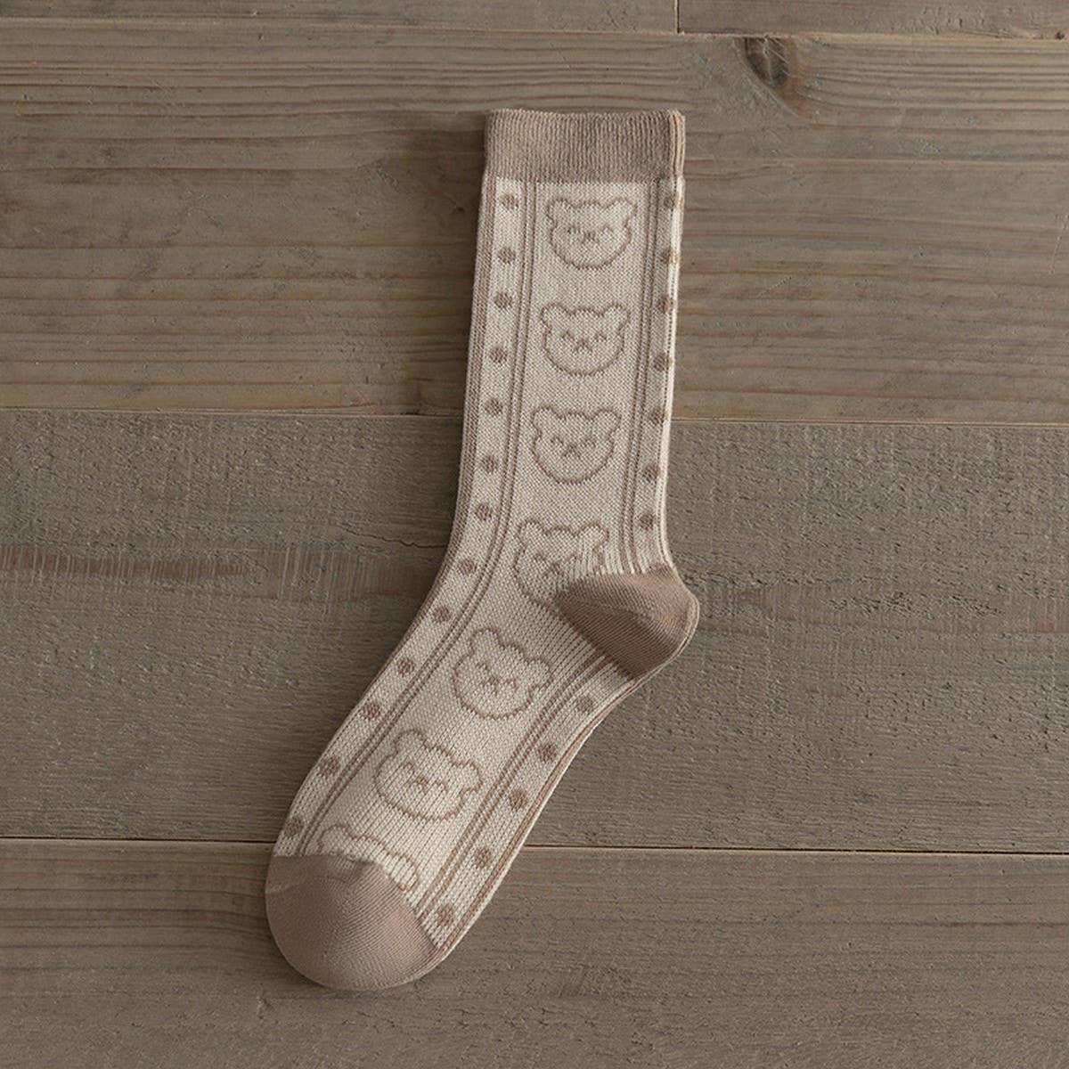 Pair of ACCITY women's autumn cotton mid-calf socks with cozy knit texture and neutral color, perfect for casual wear.