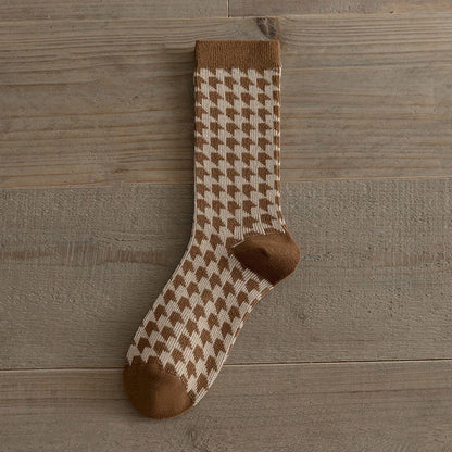 Pair of ACCITY women's autumn cotton mid-calf socks with a cozy, soft fabric and stylish design, perfect for fall wear.
