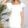 off White Double Ruffle Sleeve Textured Mini Dress – Square Neck Fit & Flare - Cowgirl Charm