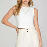 Off white Garment Washed Paperbag Twill Shorts with Pockets - Cowgirl Charm