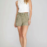 Olive Garment Washed Paperbag Twill Shorts with Pockets - Cowgirl Charm