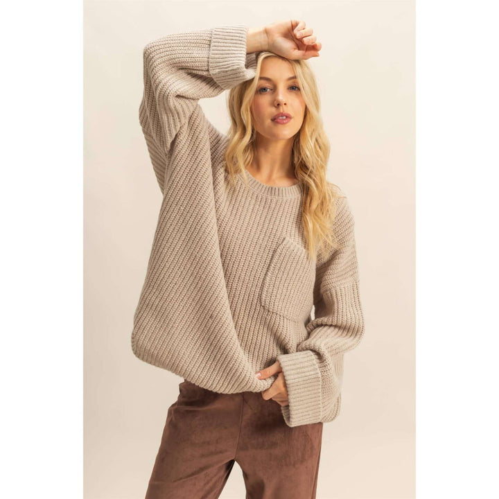 Oversized Casual Ribbed Knit Sweater - Cowgirl Charm