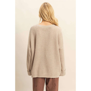 Oversized Casual Ribbed Knit Sweater - Cowgirl Charm