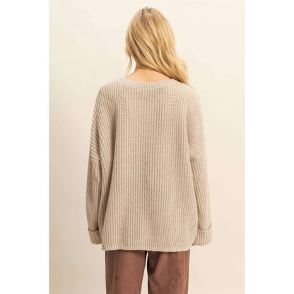 HYFVE oversized casual ribbed knit sweater with relaxed fit, featuring a cozy, textured design perfect for casual wear.