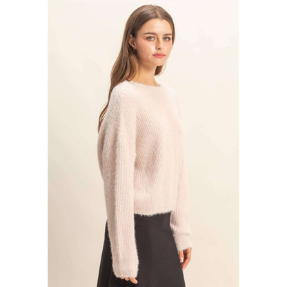 HYFVE oversized fuzzy sweater with back twist detail, cozy and stylish knitwear for casual wear