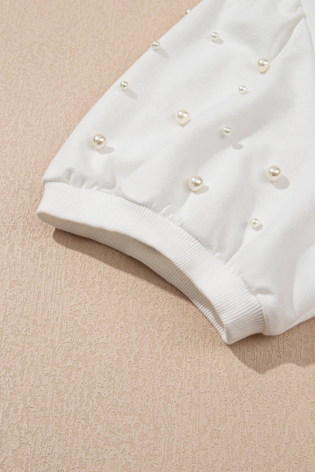 White Pearl Puff Sleeve Lounge Set by Cowgirl Charm, two-piece embroidered outfit with stylish puff sleeves and cozy design.