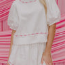 Pearl Puff Sleeve Lounge Set – White Embroidered Two - Piece Outfit | Cowgirl Charm - Cowgirl Charm