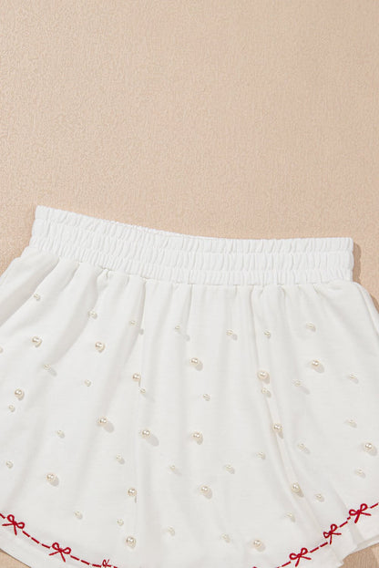 White Pearl Puff Sleeve Lounge Set by Cowgirl Charm, two-piece embroidered outfit with puff sleeves and comfortable relaxed fit.