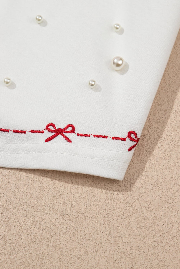 Pearl Puff Sleeve Lounge Set – White Embroidered Two - Piece Outfit | Cowgirl Charm - Cowgirl Charm