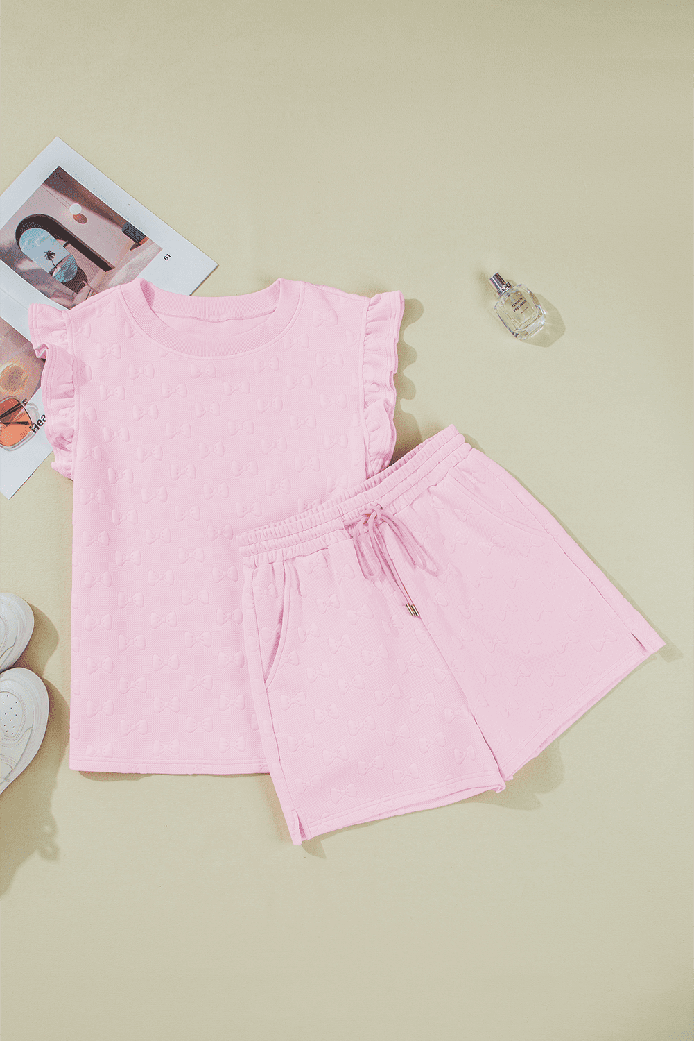 Pink Bow Textured Lounge Set – Cute Western Summer Outfit | Cowgirl Charm - Cowgirl Charm