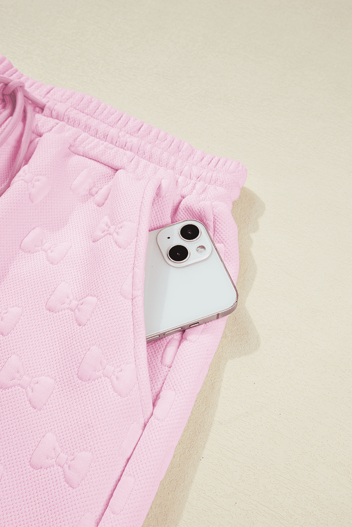 Pink Bow Textured Lounge Set – Cute Western Summer Outfit | Cowgirl Charm - Cowgirl Charm