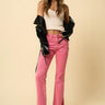 Pink Cargo Bootcut Jeans for Women – High Waist Stretch Slim Fit Pants with Utility Pockets - Cowgirl Charm