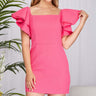 Pink Double Ruffle Sleeve Textured Mini Dress – Square Neck Fit & Flare - Cowgirl Charm