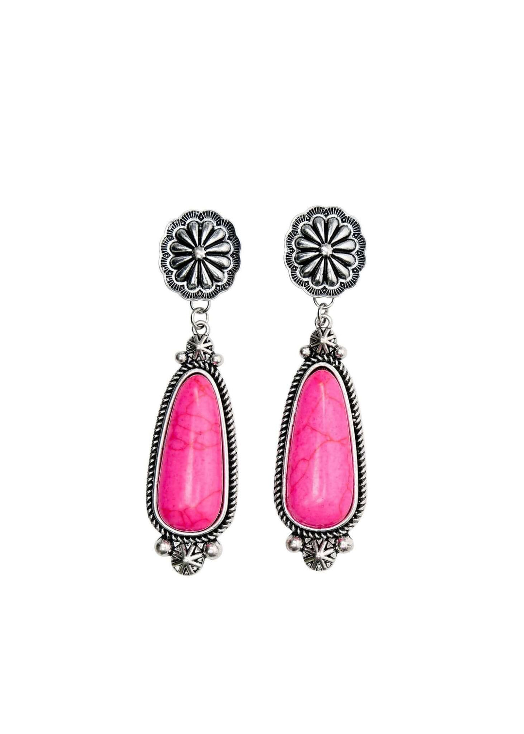 Pink Statement Earring on Silver Concho Post - Cowgirl Charm