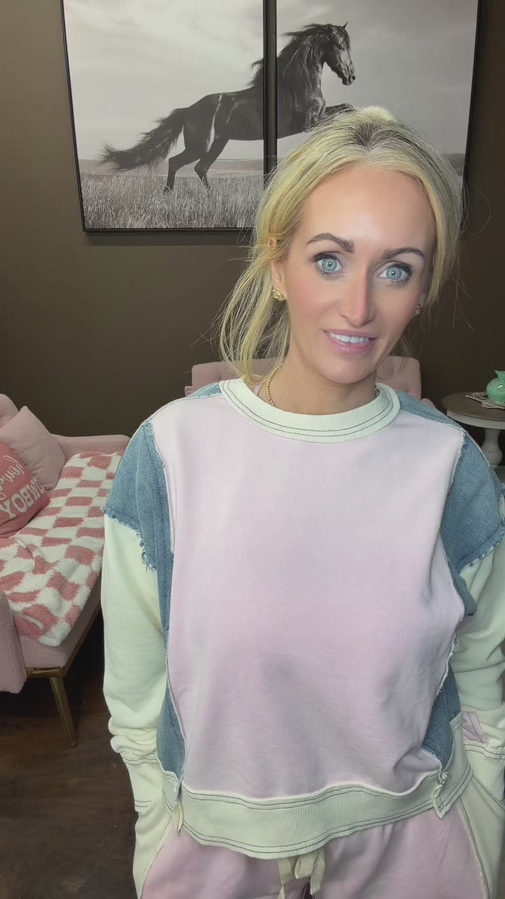 ee:some Color Block Denim Drawstring Pants