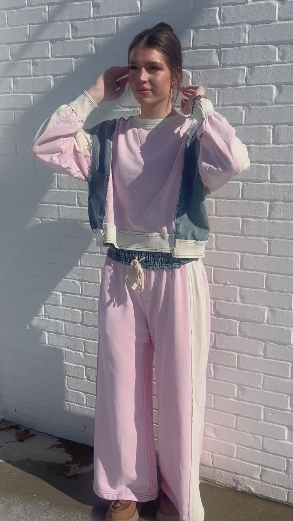 ee:some Color Block Denim Drawstring Pants