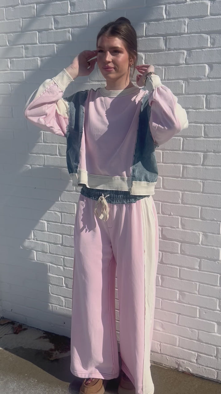 ee:some Color Block Denim Drawstring Pants