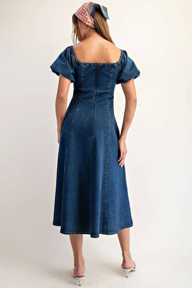 Puff Sleeve Midi Dress - Cowgirl Charm