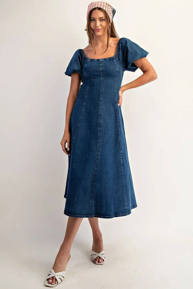 Puff Sleeve Midi Dress - Cowgirl Charm