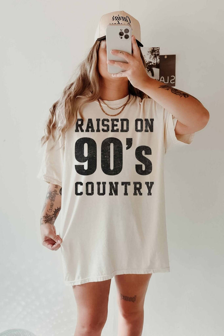 RAISED ON 90'S COUNTRY OVERSIZED GRAPHIC TEE - Cowgirl Charm
