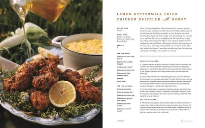 Open book titled "The Ranch Table" by Elizabeth Poett, featuring rustic recipes and farm-to-table dining concepts.