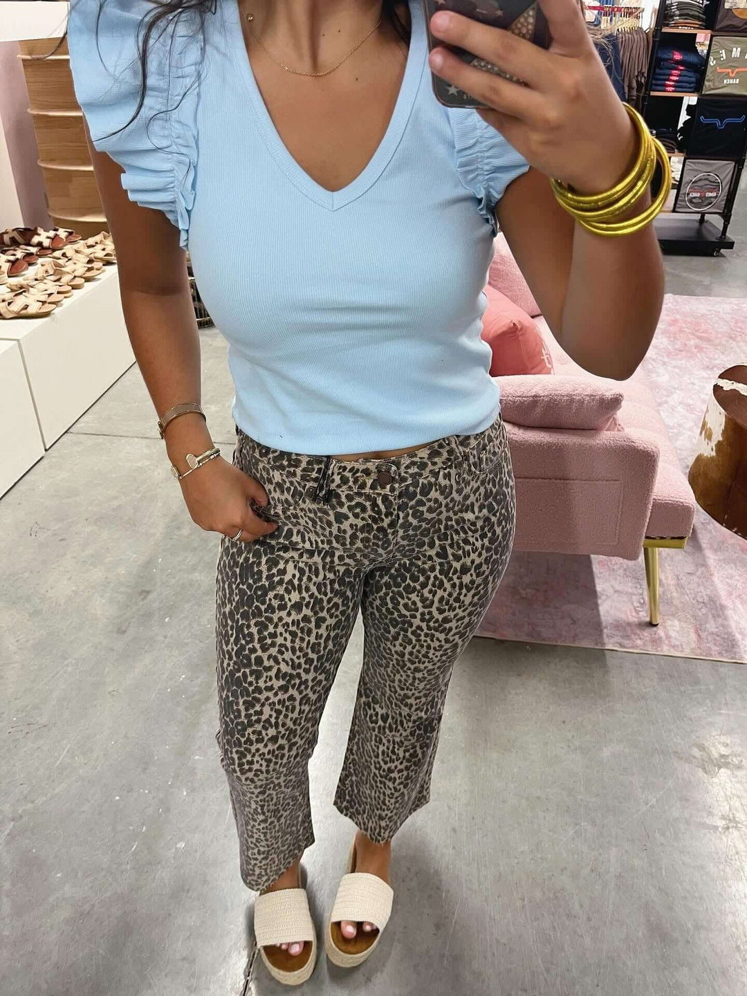 Ribbed Crop Top With Ruffle Detail blue - Cowgirl Charm