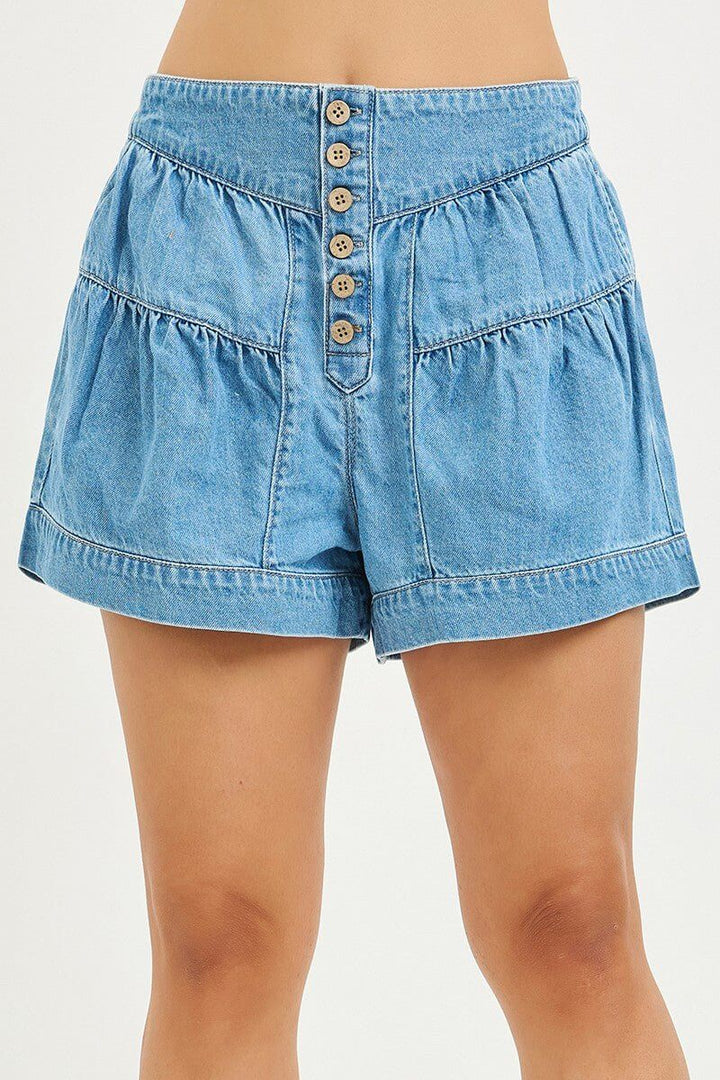 Risen Elastic Band Slouchy Shorts With Shirred Detail - Cowgirl Charm