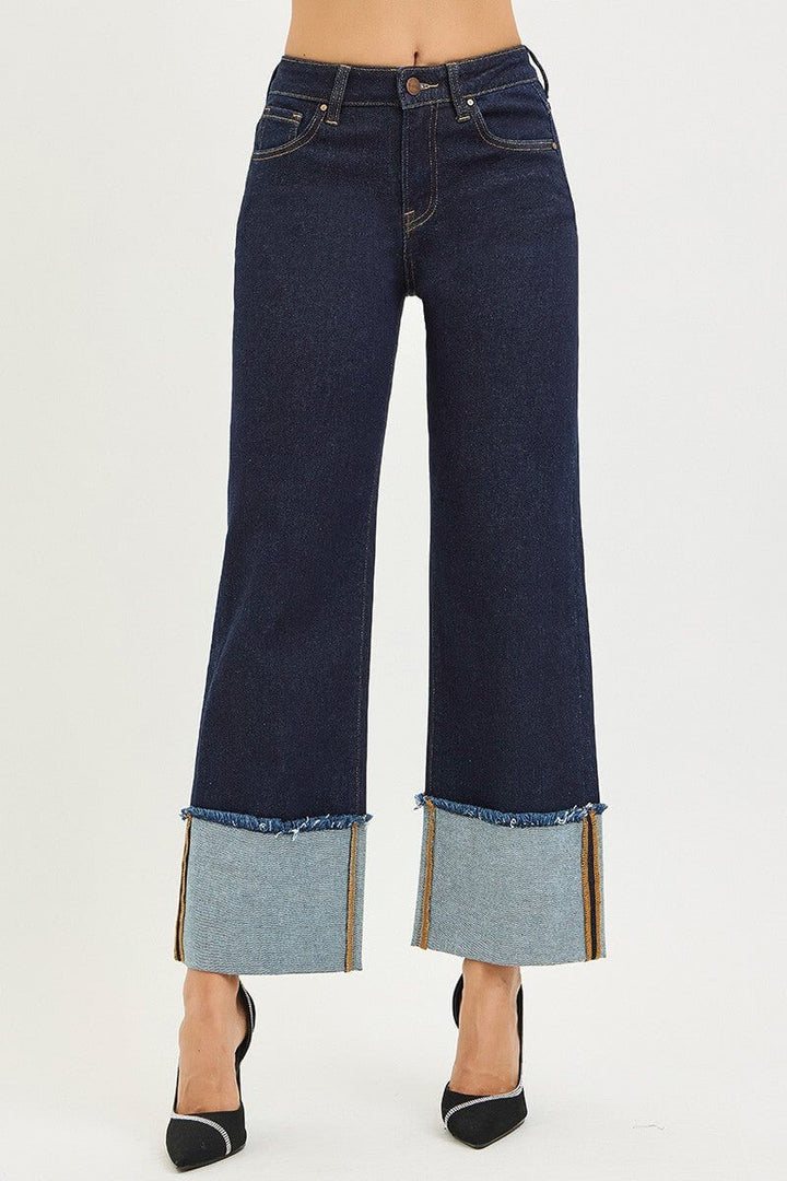 Risen Jeans Mid Rise Crop Wide Wide Cuffed Jeans - Cowgirl Charm