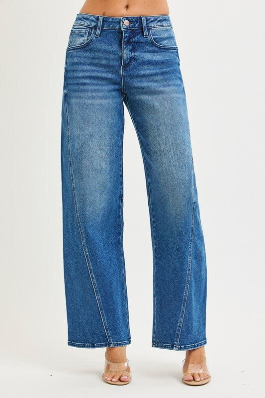 Risen Slouchy Barrel Jeans, relaxed fit denim bottoms with a slouchy silhouette and barrel-leg design.