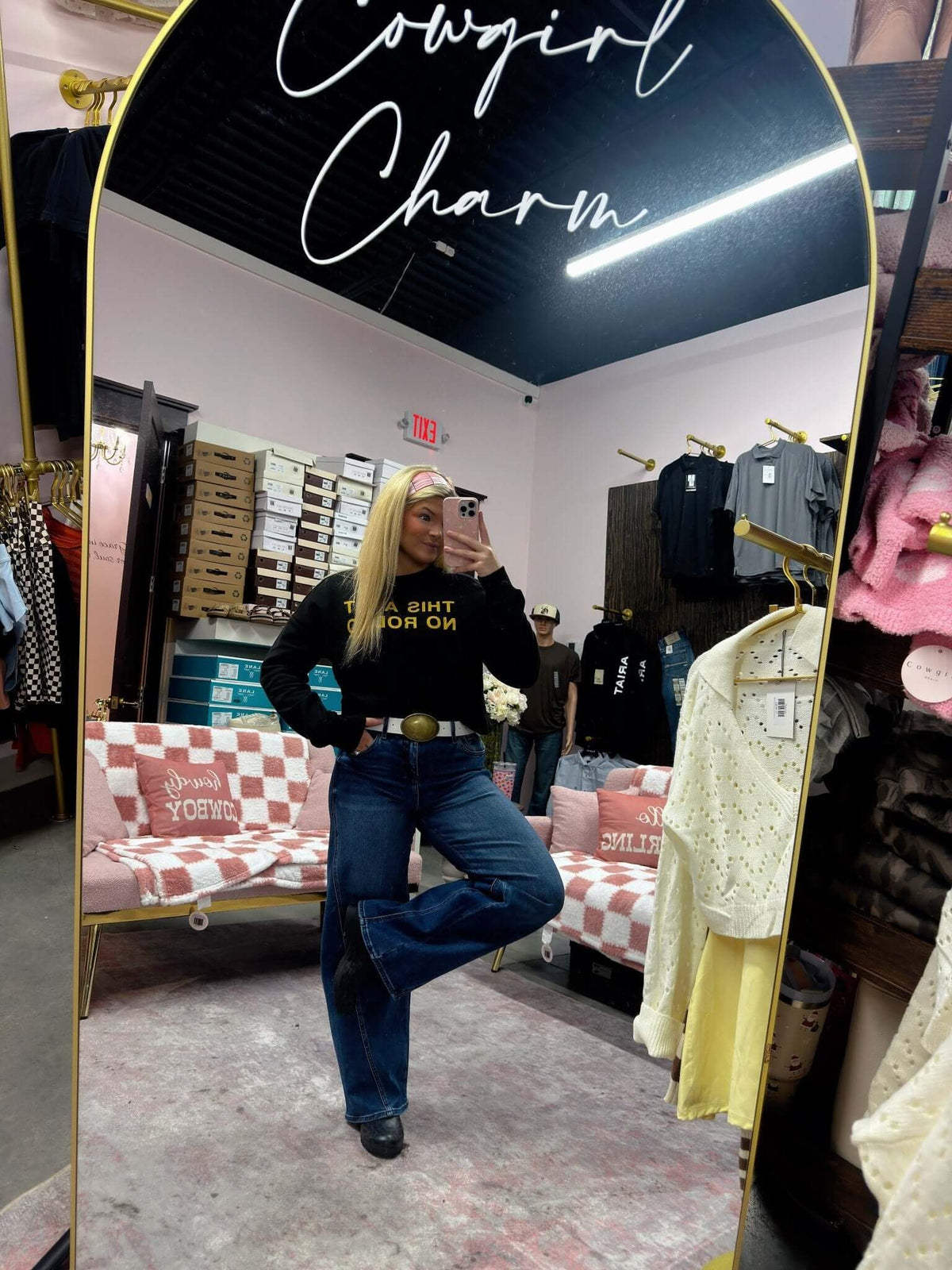 Risen Slouchy Barrel Jeans showing relaxed fit, high waist, and rolled cuffs in light blue denim.