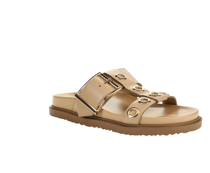 Chinese Laundry Rozalia slide sandal with a sleek strap design and flat sole, perfect for casual summer wear.