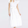 Ruffle Sleeve Eyelet Midi Dress with Waist Tie – Off White - Cowgirl Charm